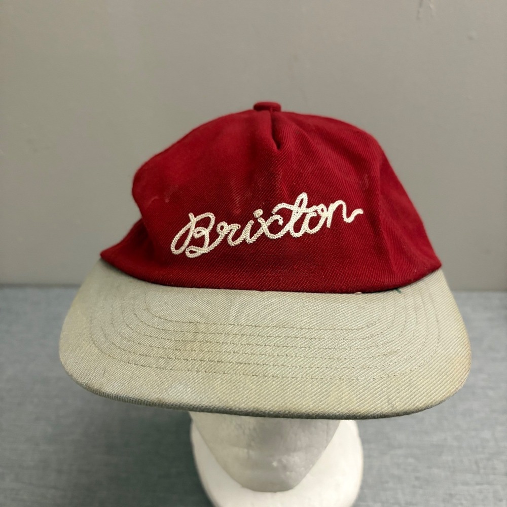 Brixton Hat Men OS Red Grey Vintage 90s Strapback Script Logo Wool Blend Cap